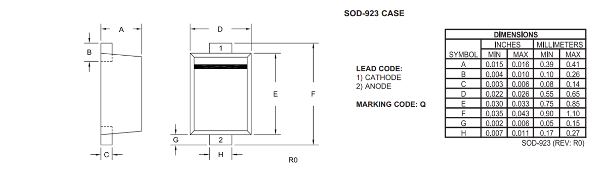 Mechanical Drawing - Central Semiconductor CMAD6001 Switching Diode