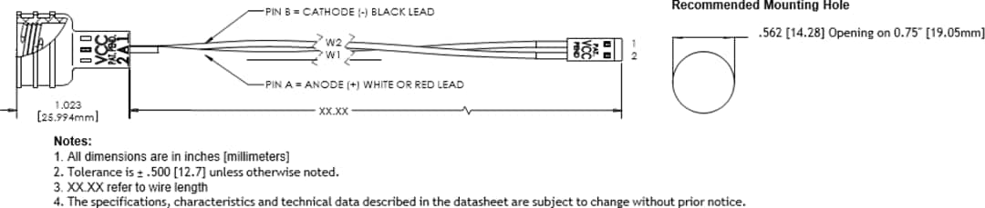 Mechanical Drawing - VCC CNX460 Solderless LED Holders