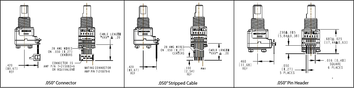 Mechanical Drawing - Grayhill 68A Series Hall Effect Encoders