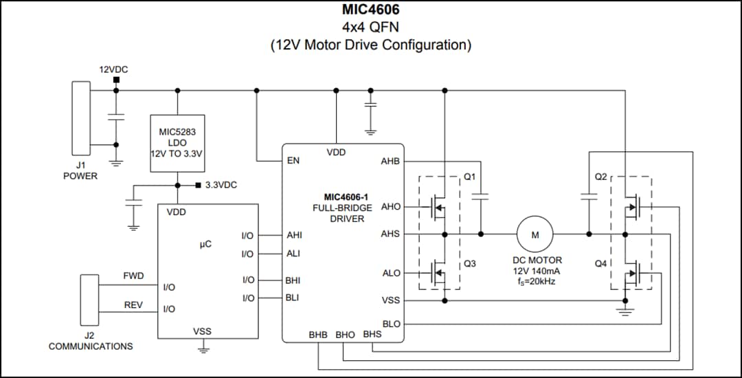 Application Circuit Diagram - Microchip Technology MIC4606 85V Full Bridge MOSFET Driver