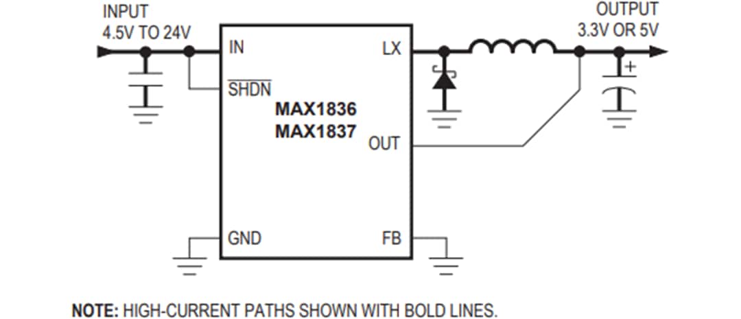 Application Circuit Diagram - Analog Devices / Maxim Integrated MAX1836 & MAX1837 Step-Down Converters