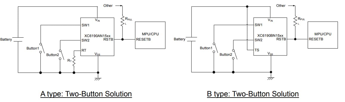 Application Circuit Diagram - Torex Semiconductor XC6190 Push-Button Reboot Controllers