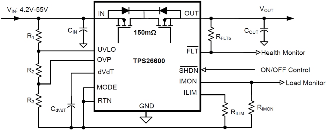 Schematic - Texas Instruments TPS2660x 60V 2A Industrial eFuse