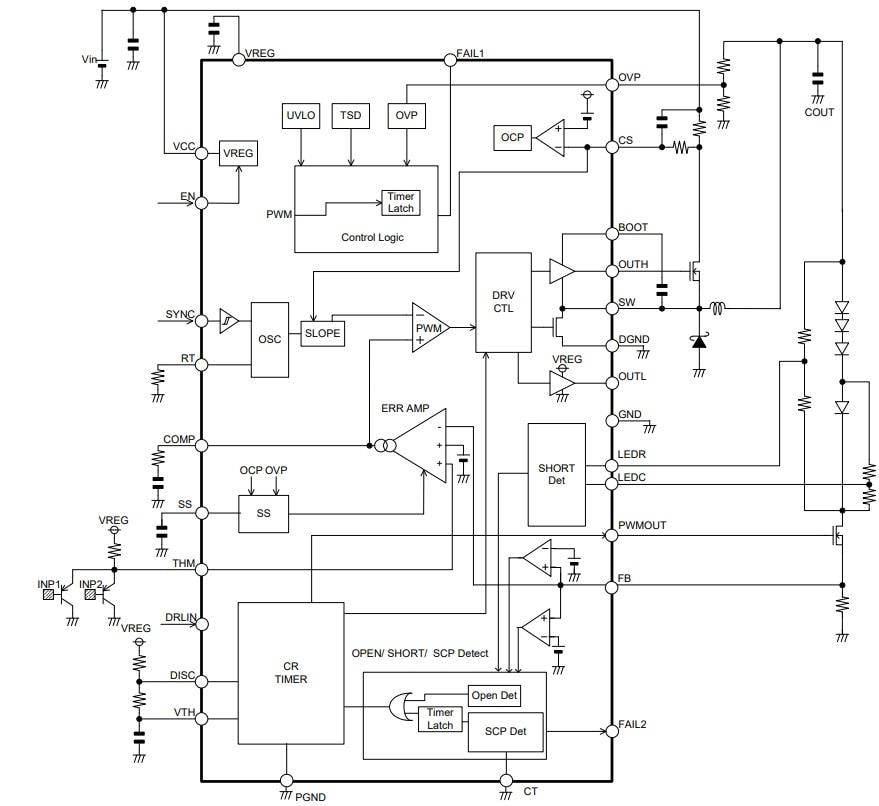 Block Diagram - ROHM Semiconductor BD8381AEFV-M Single-Chip LED Drivers