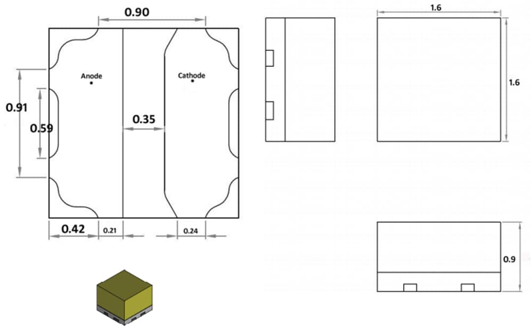 Mechanical Drawing - Luminus Devices XNOVA Cube MP-1616 (3V) Illumination LEDs