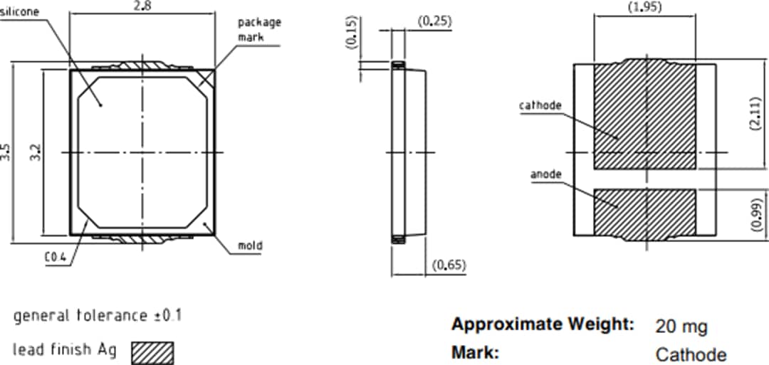 Mechanical Drawing - ams OSRAM DURIS E 2835 LEDs