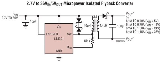 Application Circuit Diagram - Analog Devices Inc. LT830x Micropower Isolated Flyback Converters