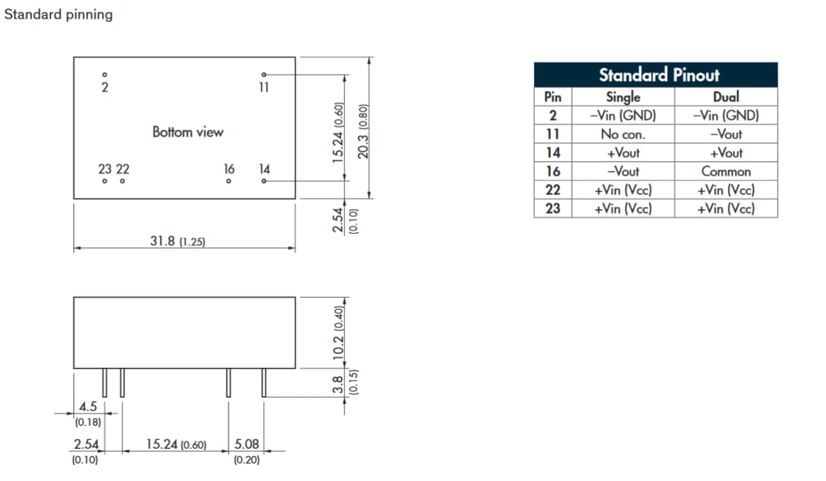 Mechanical Drawing - TRACO Power THM-10WI 10W DC/DC Converters