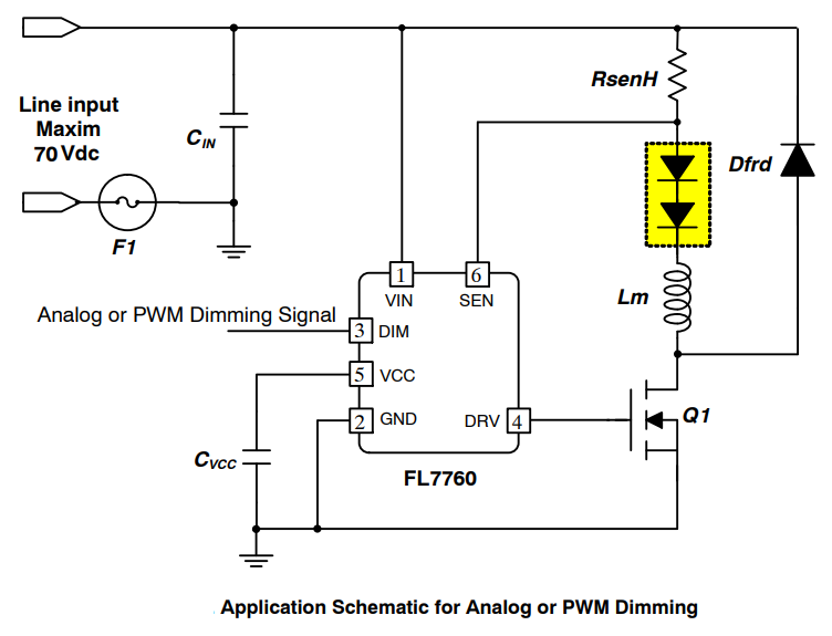 Application Circuit Diagram - onsemi FL7760 CCM Buck Controllers