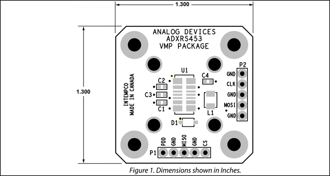 Mechanical Drawing - Analog Devices Inc. EVAL-ADXRS453Z & EVAL-ADXRS453Z-V Eval Boards