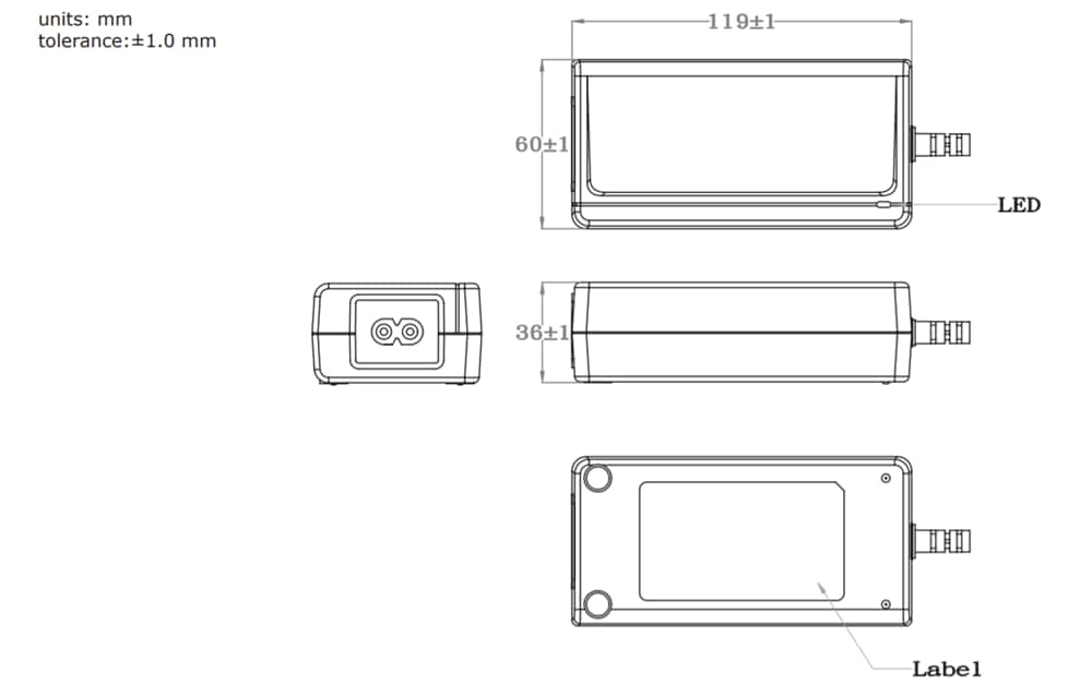 Mechanical Drawing - CUI Inc SDM65-UD AC-DC Power Supplies