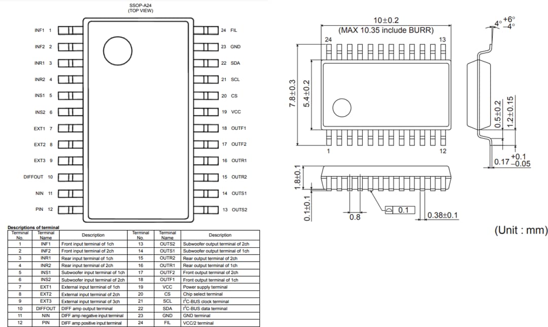 Mechanical Drawing - ROHM Semiconductor BD34602FS-M 6-channel Sound Processors