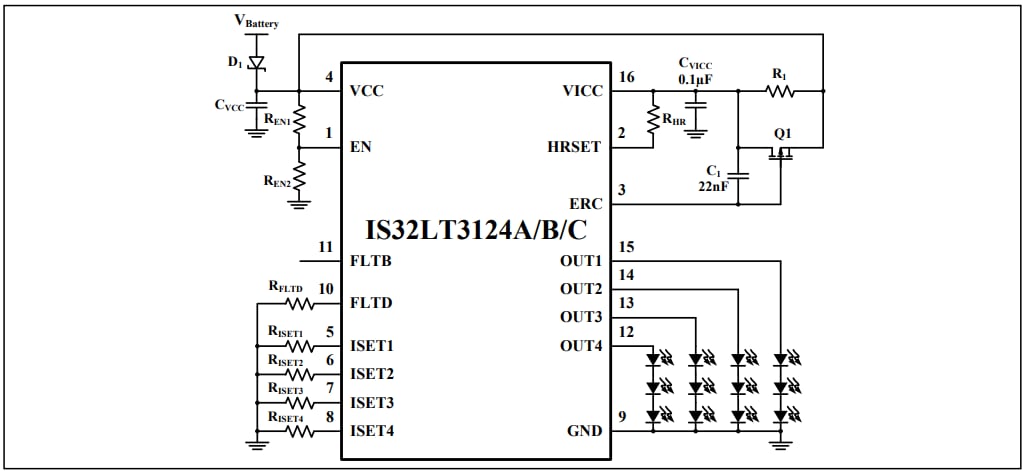 Application Circuit Diagram - Lumissil IS32LT3124 Linear LED Drivers