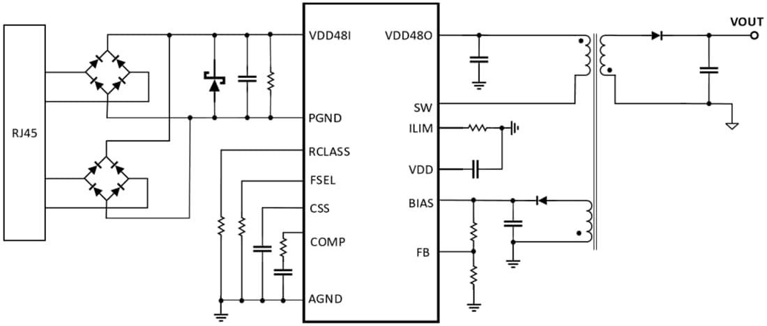 Application Circuit Diagram - Kinetic Technologies KTA1136 IEEE 802.3af PoE Powered Device (PD)