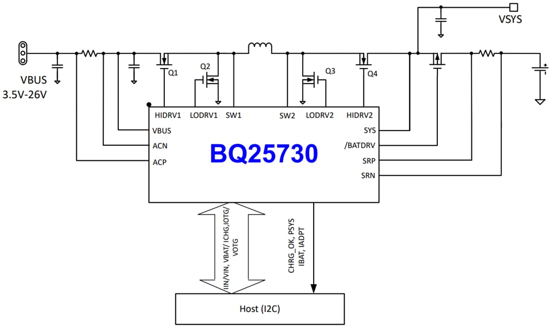 Application Circuit Diagram - Texas Instruments bq25730 Buck-Boost Battery Charge Controller