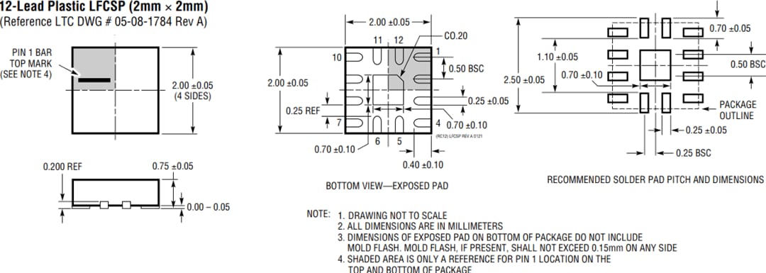 Mechanical Drawing - Analog Devices Inc. LTC3337 Primary Battery State of Health Monitor
