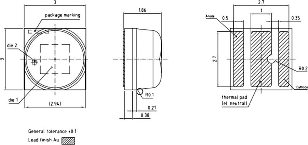 Mechanical Drawing - ams OSRAM OSLON® Square GD CSBRM2.14 Deep Blue LED