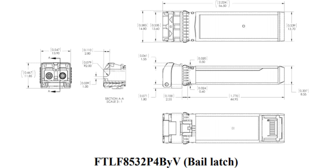 Mechanical Drawing - Coherent FTLF8532P5xxV 32G Fiber Channel SFP28 Transceivers