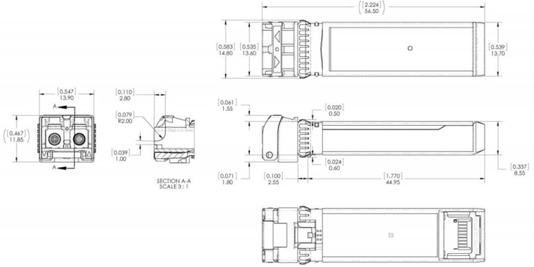 Mechanical Drawing - Coherent FTLF8538P5BCx 25GBASE-SR SFP+ Transceivers