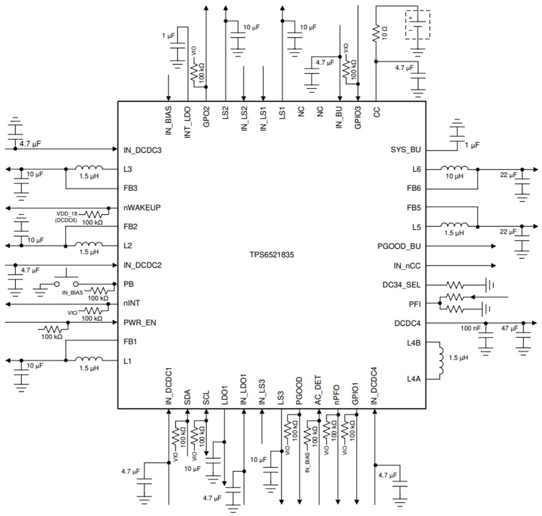 Schematic - Texas Instruments TPS6521835 Power Management IC (PMIC)