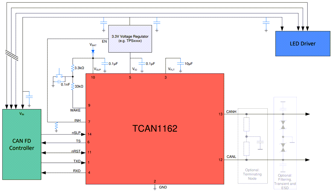 Schematic - Texas Instruments TCAN1162-Q1 Automotive CAN FD Transceiver