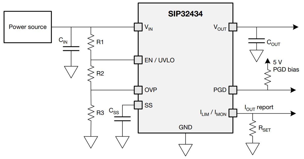 Application Circuit Diagram - Vishay / Siliconix SIP32434 Single-Channel eFuses