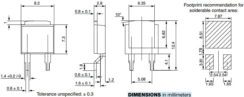 Mechanical Drawing - Vishay / Sfernice DTO25 & DTO35 Surface-Mounted Power Resistors