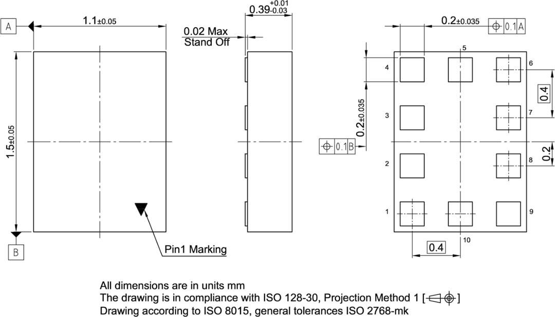 Mechanical Drawing - Infineon Technologies BGSA400ML10 Ultra High RF Antenna Tuning Switch