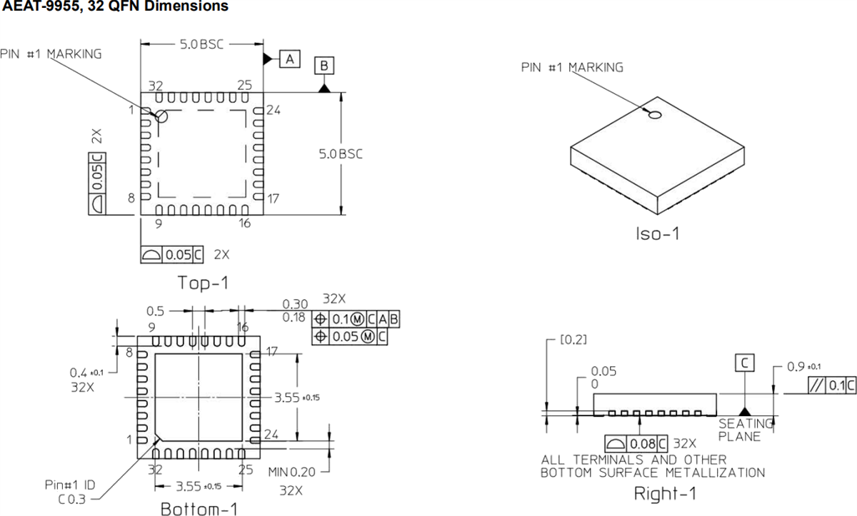 Mechanical Drawing - Broadcom AEAT-9955 Programmable Angular Magnetic Encoder