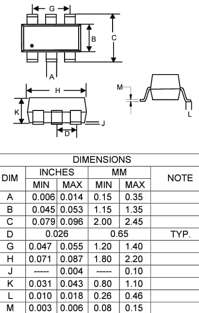 Mechanical Drawing - Micro Commercial Components (MCC) UMH13NHE3 Dual NPN Digital Transistor