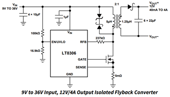 Application Circuit Diagram - Analog Devices Inc. LT8306 No-Opto Isolated Flyback Controllers