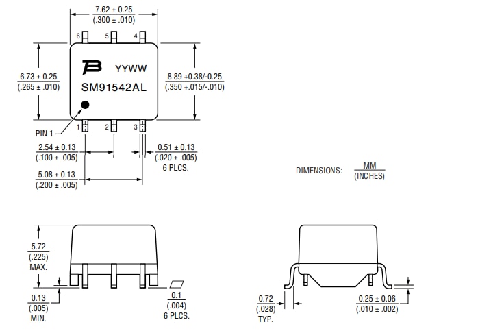 Mechanical Drawing - Bourns SM91542AL BMS Transformer