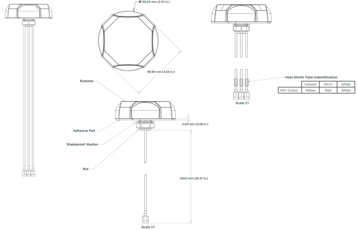 Mechanical Drawing - TE Connectivity VersAnte L000321-01 Cellular Puck Antenna