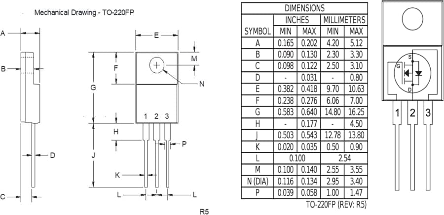 Mechanical Drawing - Central Semiconductor CDMSJ N-Channel Super Junction MOSFETs