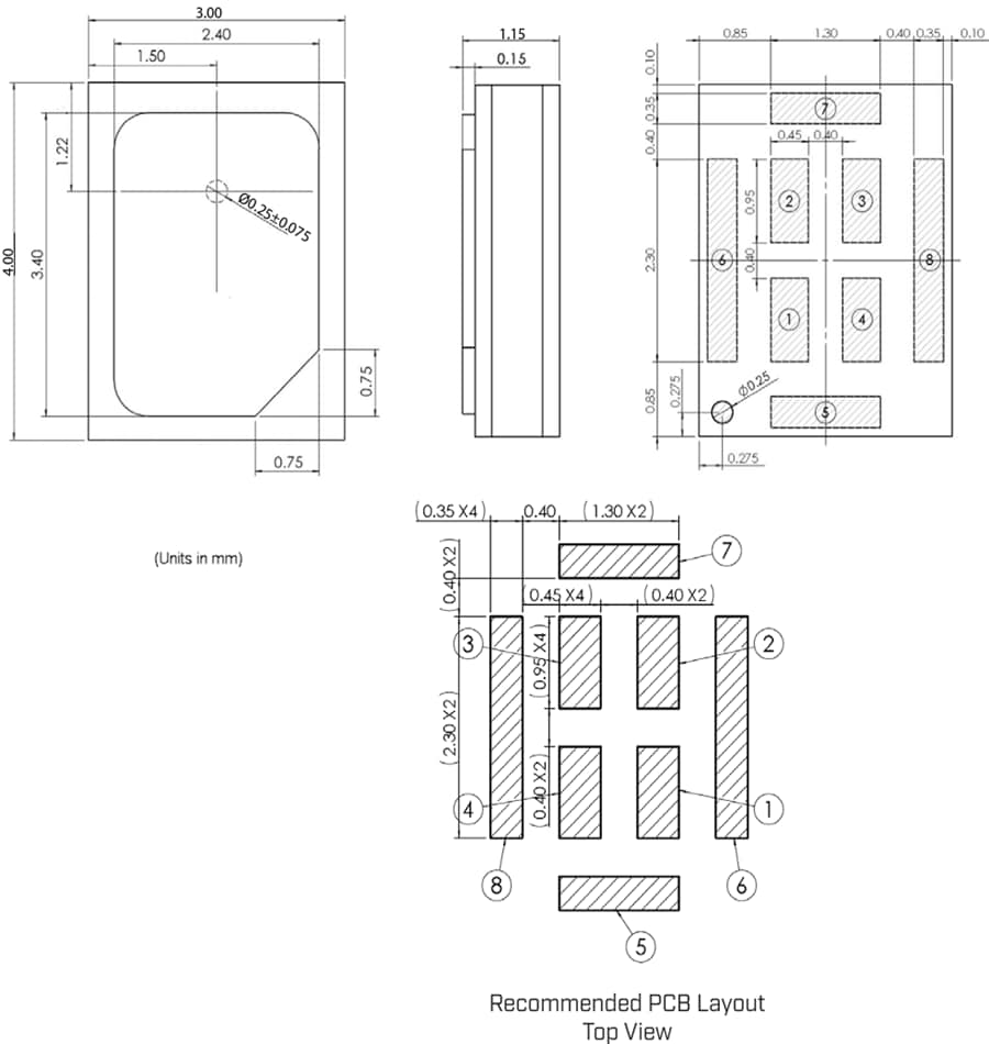 Mechanical Drawing - Same Sky CMM-3424DT-26165-TR MEMS Microphone