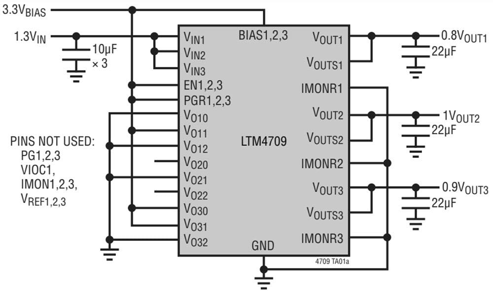 Application Circuit Diagram - Analog Devices Inc. LTM®4709 µModule Linear Regulators