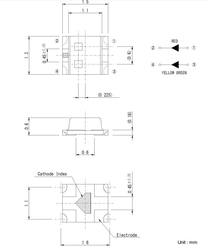 Mechanical Drawing - ROHM Semiconductor SML-522MUSW Chip LED