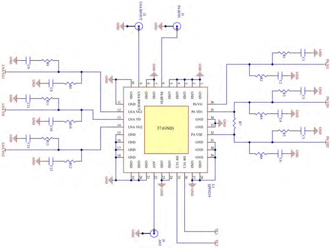 Application Circuit Diagram - Qorvo QPF0219 10W Transmit/Receive Module