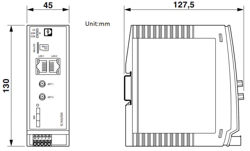 Mechanical Drawing - Phoenix Contact TC ROUTER 3002T-4G GL
