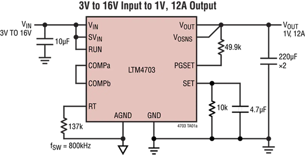 Application Circuit Diagram - Analog Devices Inc. LTM4703 12A Step-Down Silent Switcher 3 μModules®