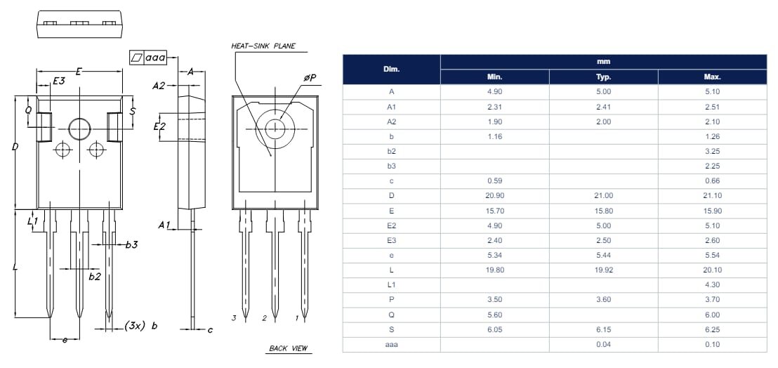 Mechanical Drawing - STMicroelectronics GWA40MS120DF4AG Automotive-grade MS Series IGBT
