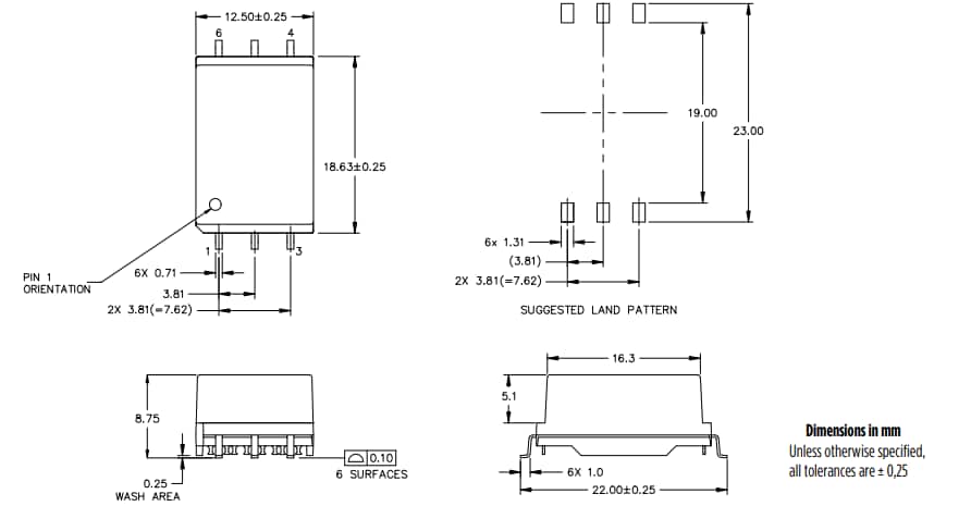 Mechanical Drawing - Pulse Electronics HXE20xHL Reinforced Halogen-Free ESS Transformers