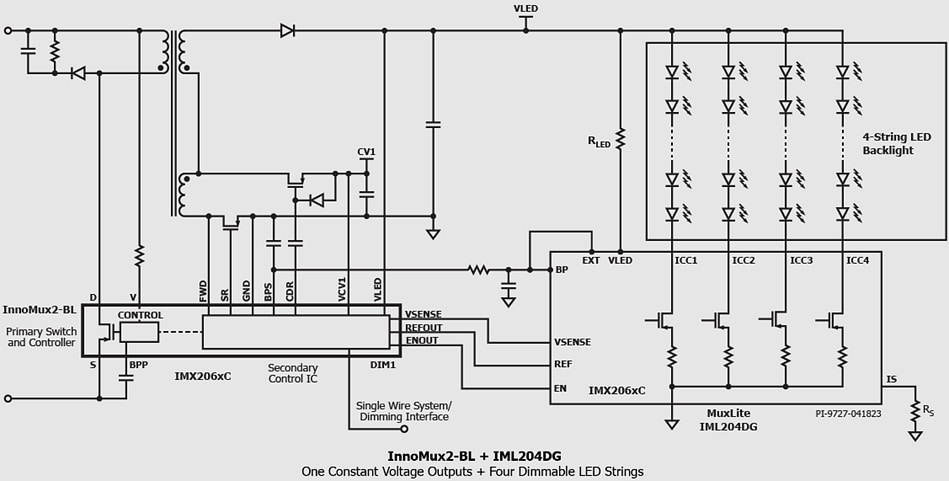 Application Circuit Diagram - Power Integrations InnoMux2-BL Off-Line ZVS Flyback Switcher ICs