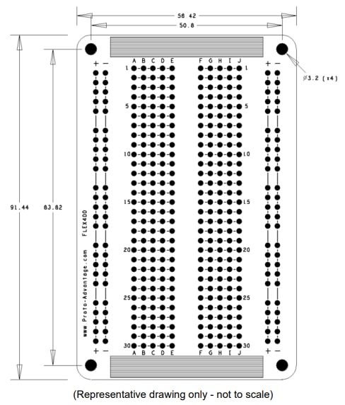 Mechanical Drawing - Chip Quik FLEX400 Solder-In Breadboard