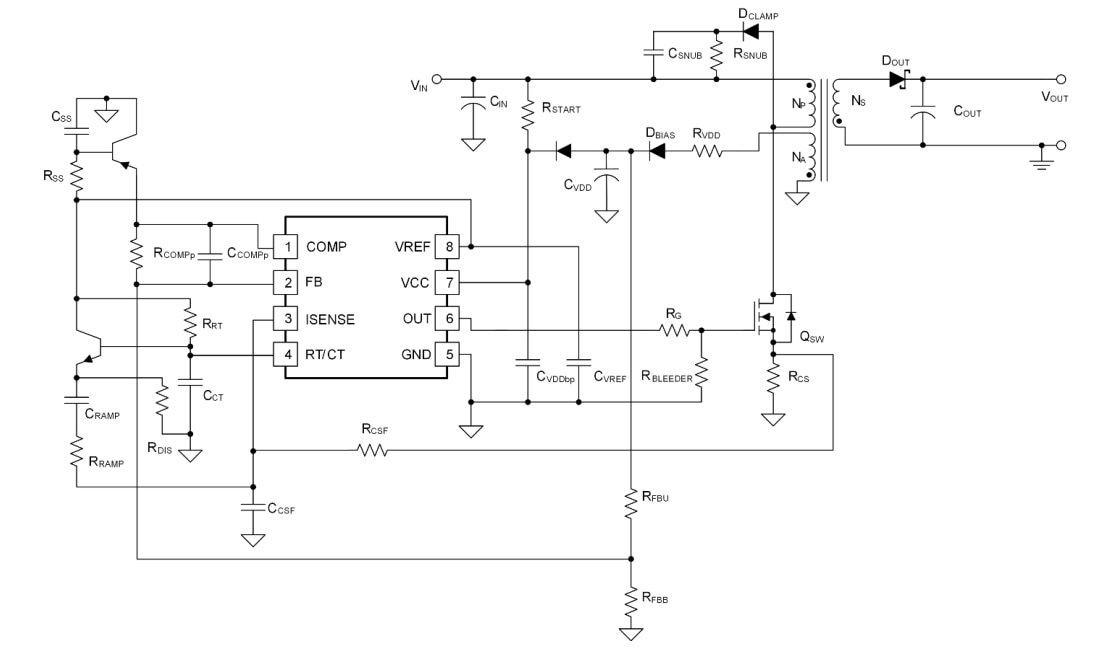 Application Circuit Diagram - Texas Instruments UC284xL/UC284xL-Q1 PWM Controllers