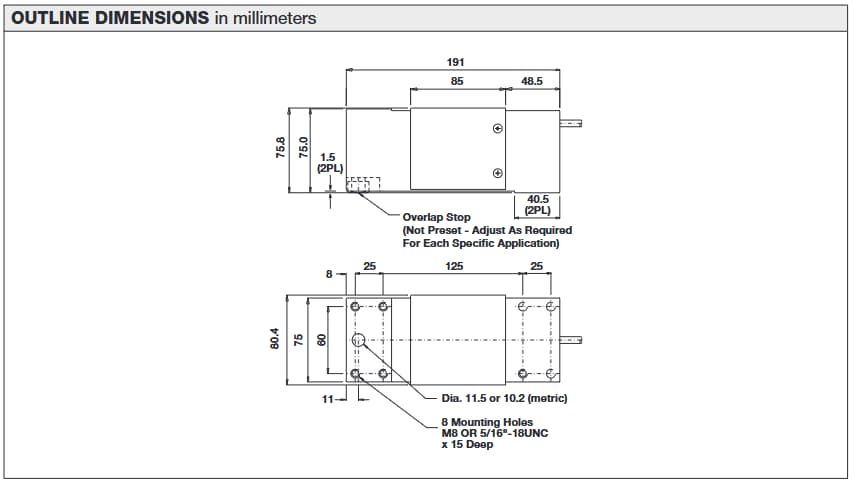 Mechanical Drawing - VPG Force Sensors Model 1250 High-Capacity Single-Point Load Cells