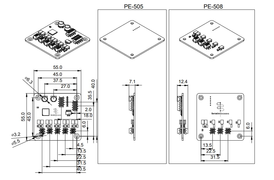 Mechanical Drawing - Brainboxes PE-508 Pure Embedded Industrial Ethernet Switch