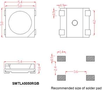Mechanical Drawing - BIVAR 5050 addressable RGB/RGBW Multi-Color LEDs