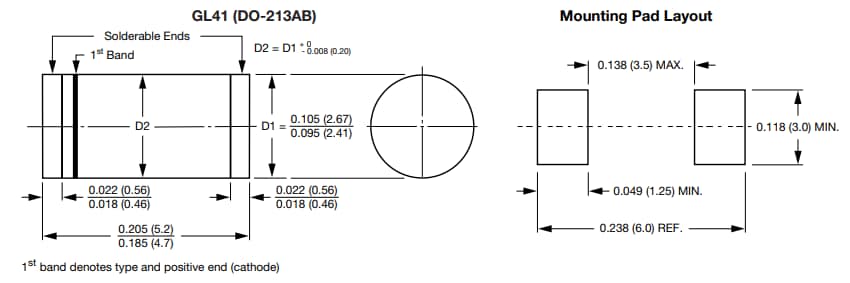 Mechanical Drawing - Vishay General Semiconductor 1N64x SMD Glass Passivated Junction Rectifiers
