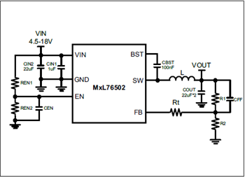 Application Circuit Diagram - MaxLinear MxL7650x 18V Synchronous Step-Down Converters